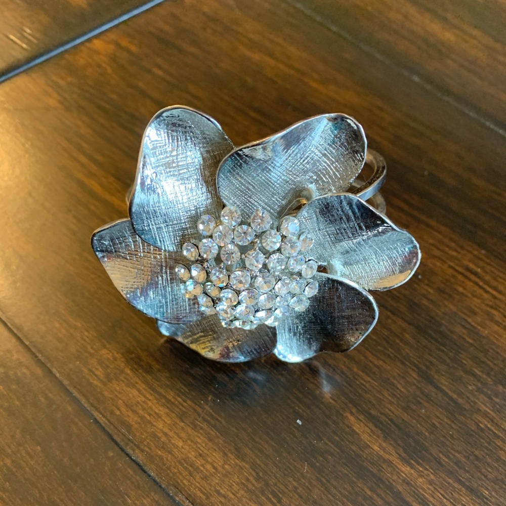 Vintage Silver Flower Cuff Statement Bracelet - image 1